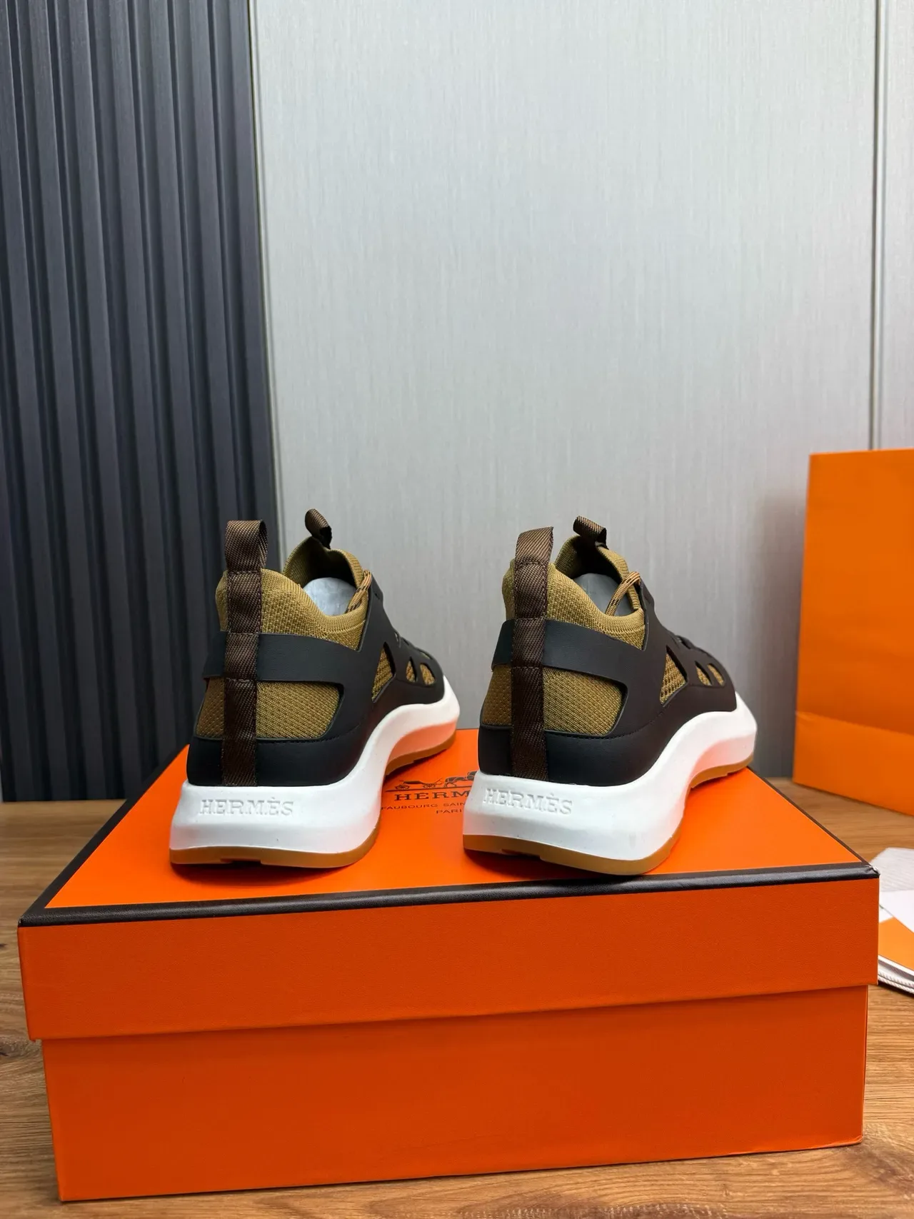 Hermès Black Beige Cutout Strap Overlay Knit Mesh Upper Lifestyle Sneakers 5