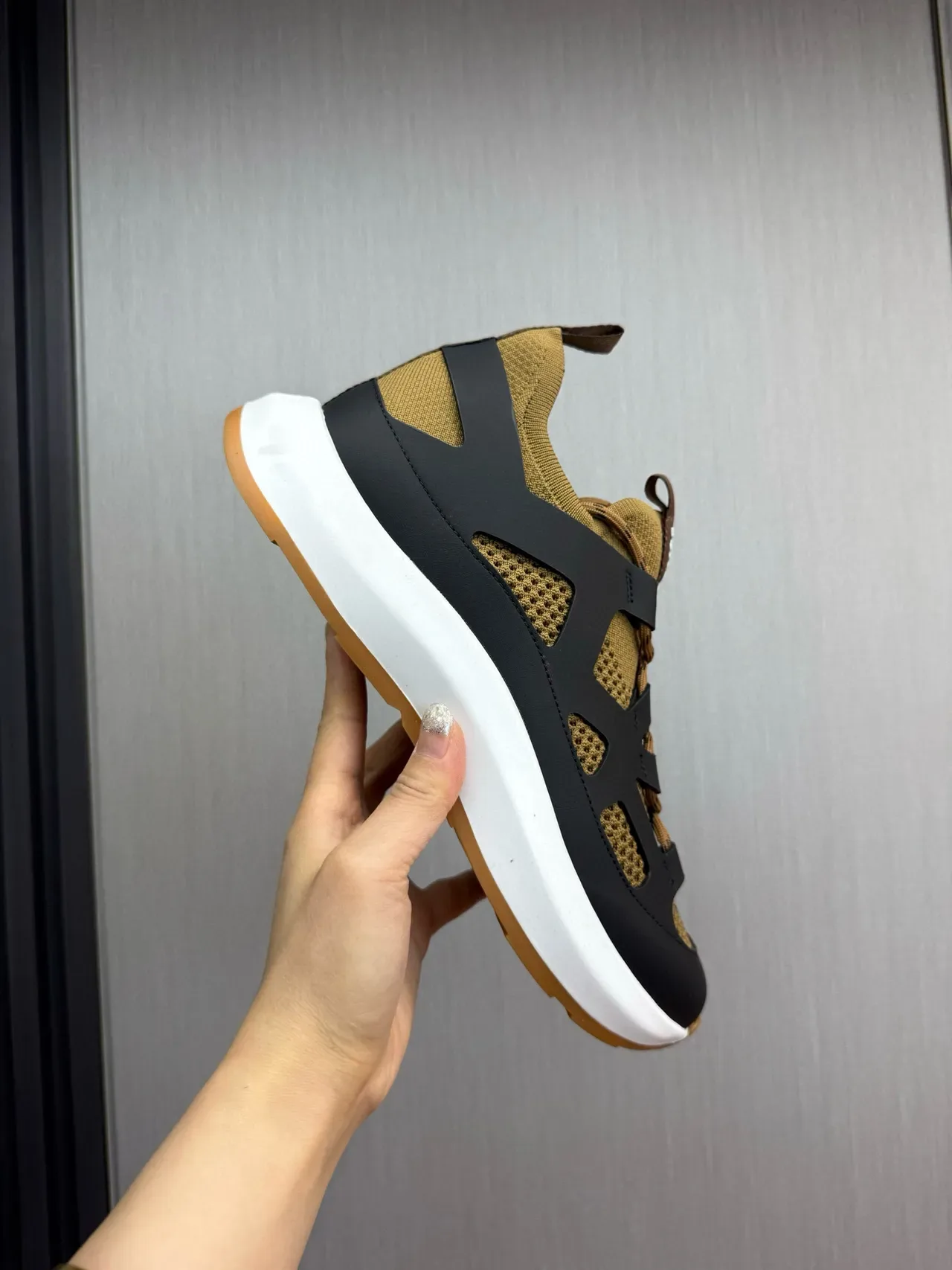Hermès Black Beige Cutout Strap Overlay Knit Mesh Upper Lifestyle Sneakers 7