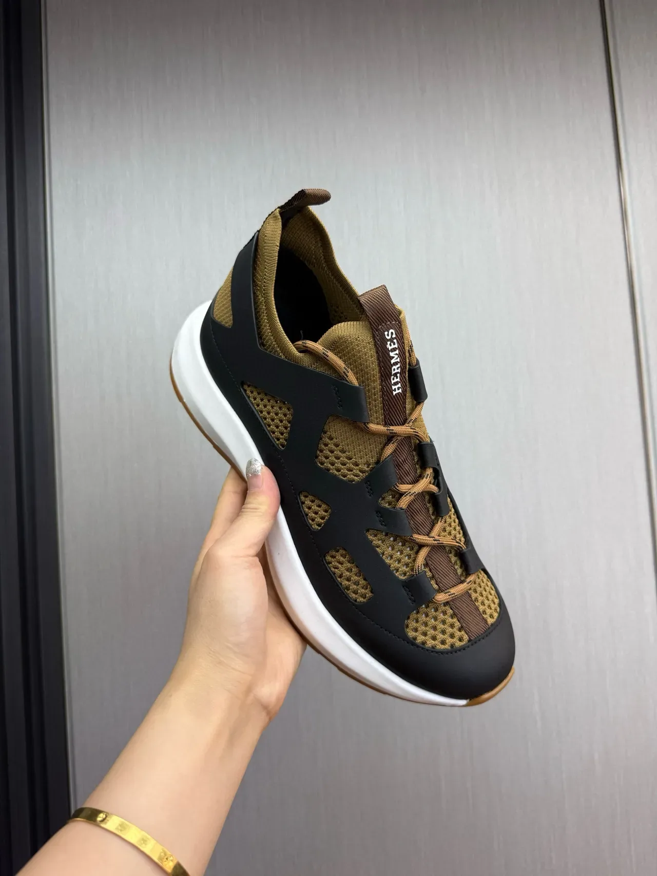Hermès Black Beige Cutout Strap Overlay Knit Mesh Upper Lifestyle Sneakers 8