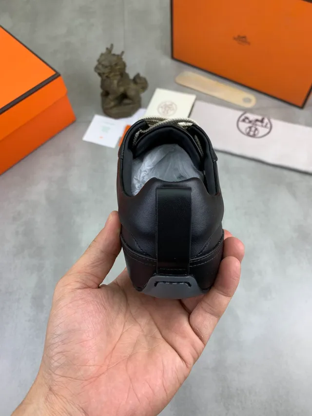 Hermès Black Beige Leather Off-White Laces Sneakers 3