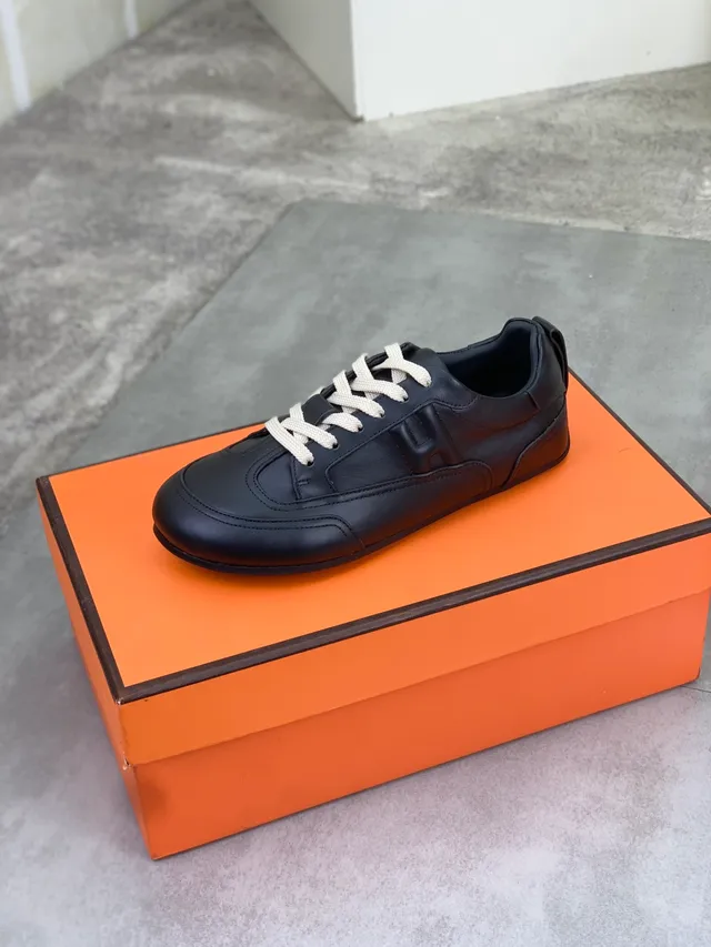 Hermès Black Beige Leather Off-White Laces Sneakers 4