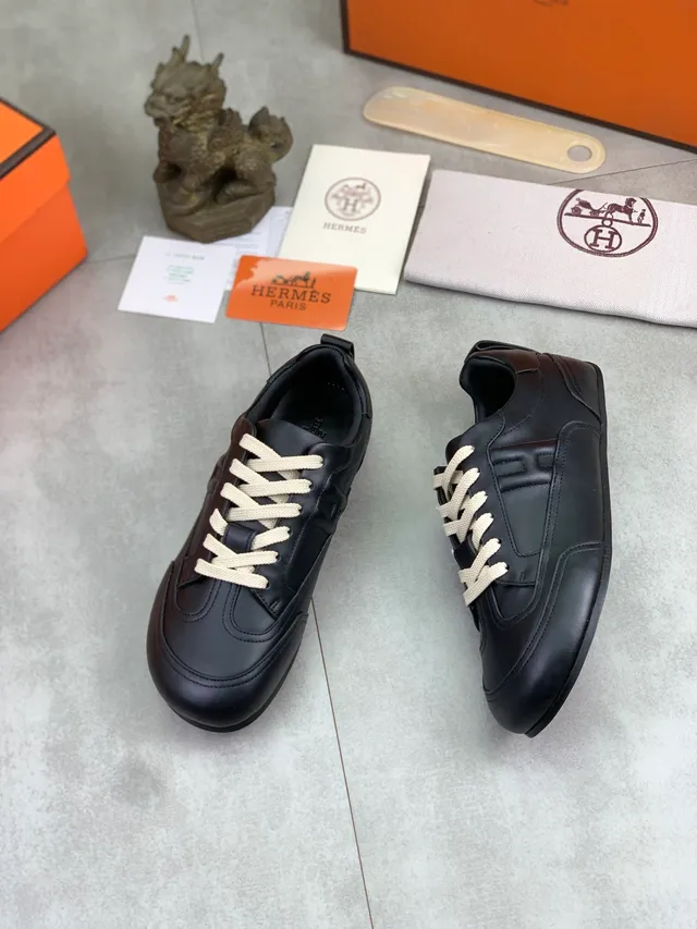 Hermès Black Beige Leather Off-White Laces Sneakers 5