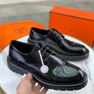 Hermès Black Cap-Toe Polished Leather Oxford Shoes