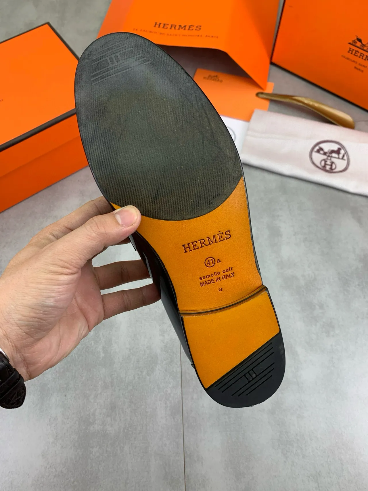 Hermès Black Gold Patent Leather Buckle Strap Loafer 3