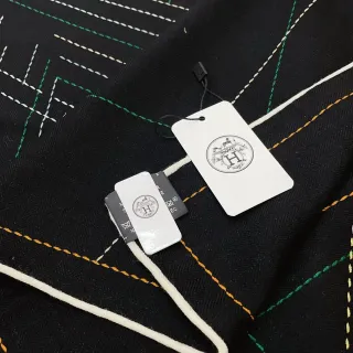 Hermès Black Multicolor Geometric Stitched Pattern Contrasting Dashed Embroidery Scarve