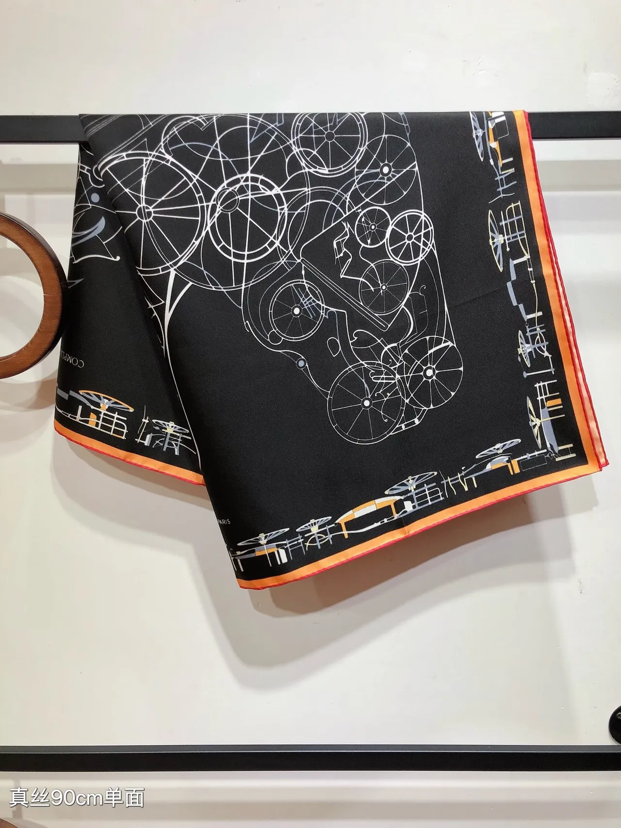 Hermès lenço de seda preto laranja branco com gráficos de arte em linha 9