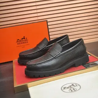 Hermès Mocassim Preto Couro Granulado Alçara Penny