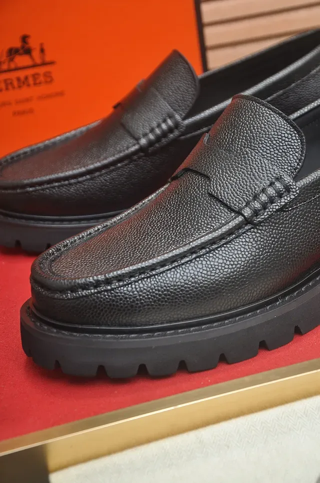 Hermès Black Pebbled Leather Penny Strap Loafer 2