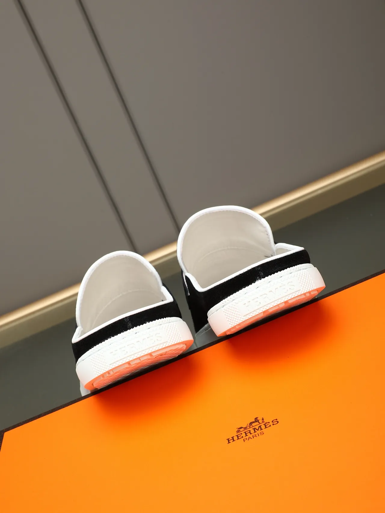 Hermès Black White Suede Contrast Sole Loafer 3