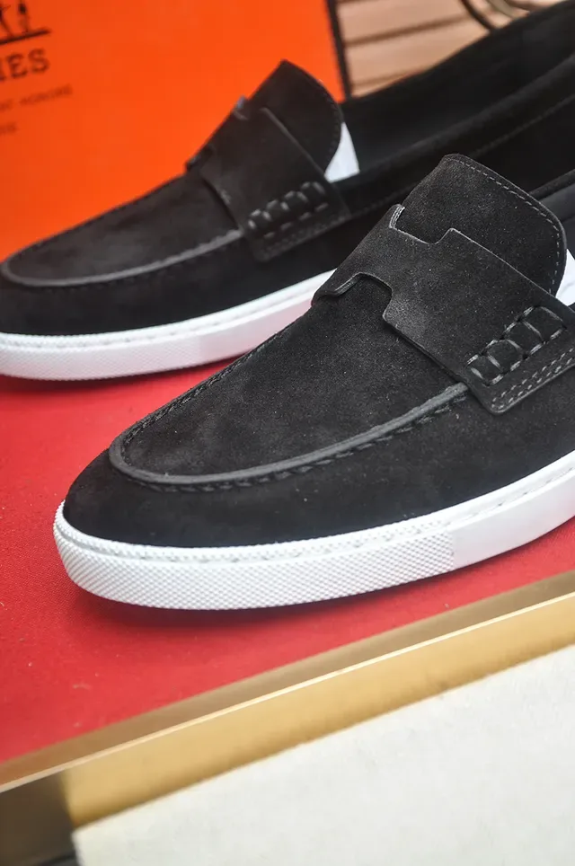 Hermès Black White Suede Rubber Sole Loafer 2