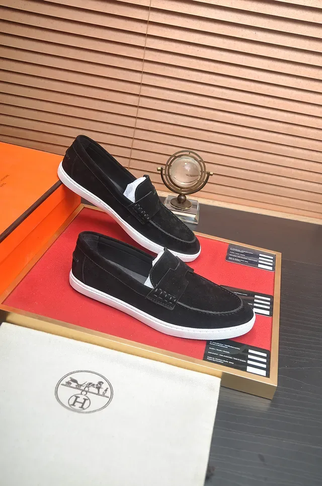Hermès Black White Suede Rubber Sole Loafer 4