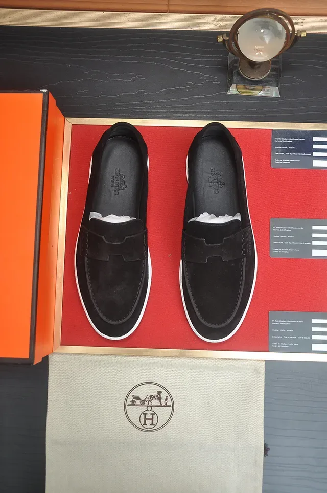 Hermès Black White Suede Rubber Sole Loafer 5