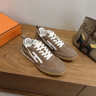 Hermès Brown and White H-Logo Lifestyle Sneakers