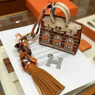 Hermès Brown Beige Miniature Architectural Motif Crocodile-Embossed Leather Tote Bag