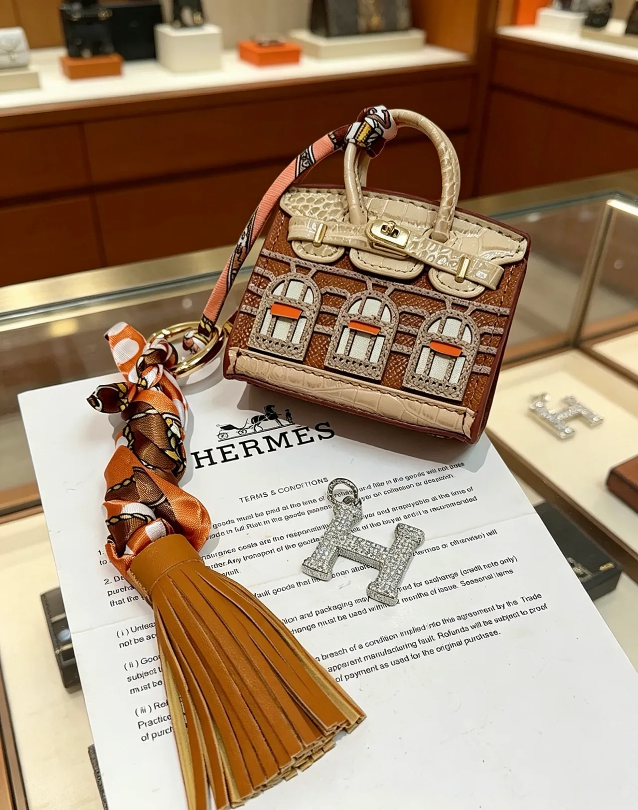 Hermès Brown Beige Miniature Architectural Motif Crocodile-Embossed Leather Tote Bag 2