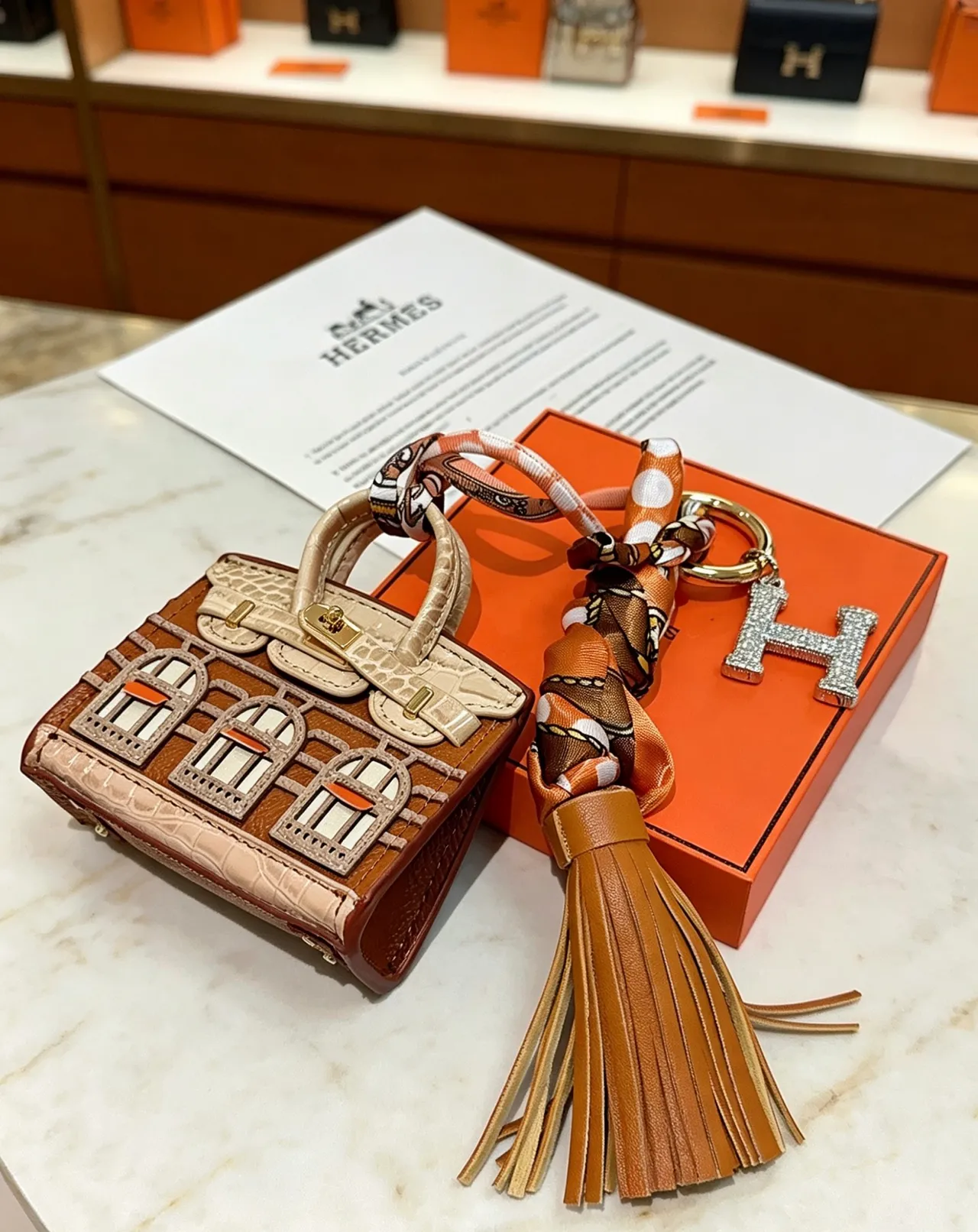 Hermès Brown Beige Miniature Architectural Motif Crocodile-Embossed Leather Tote Bag 3