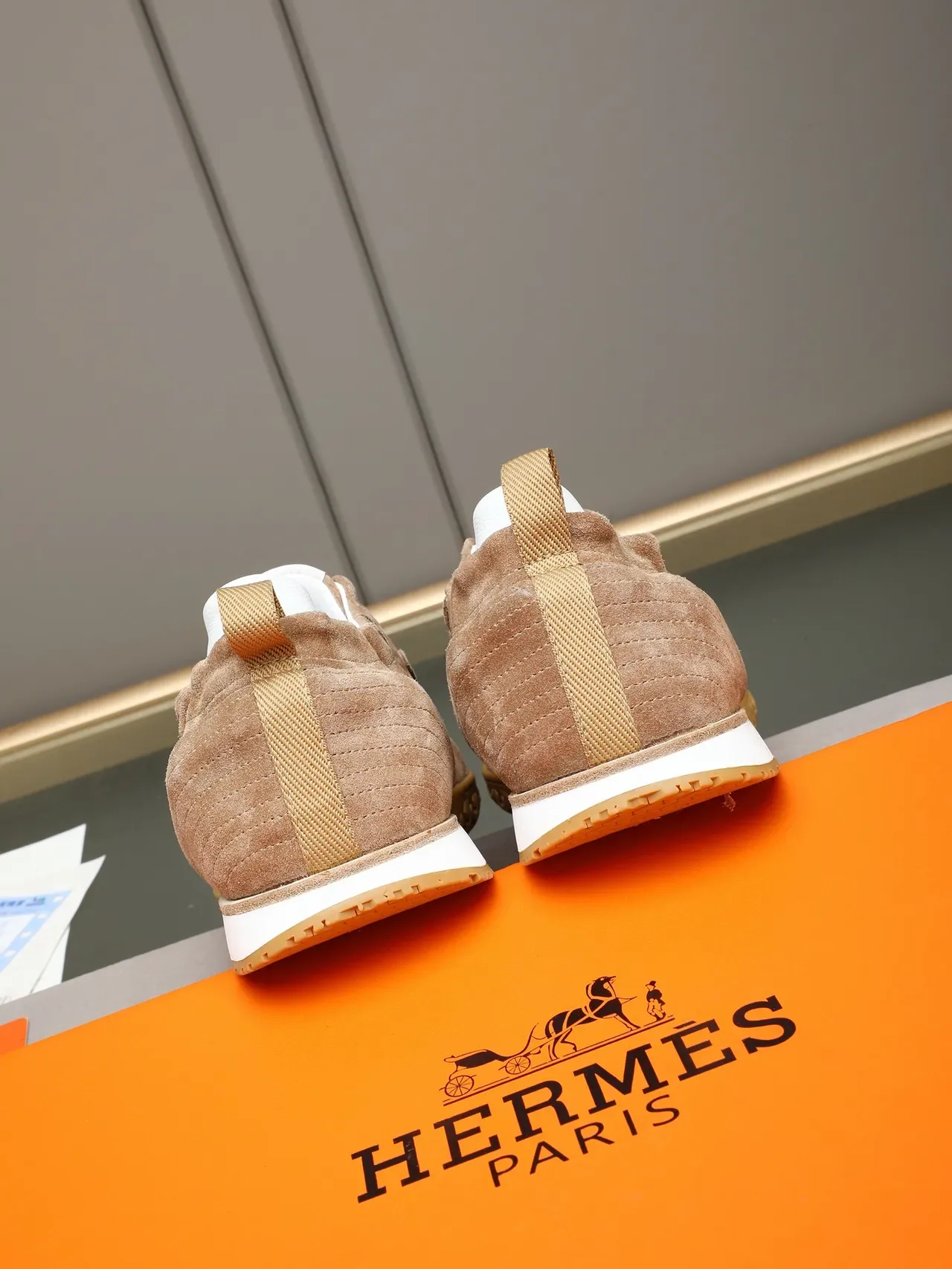 Hermès Brown White Suede Upper Gum Rubber Outsole Sneakers 3