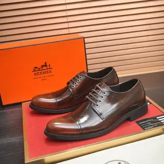 Hermès Cap-Toe Polished Brown Leather Oxford Shoes