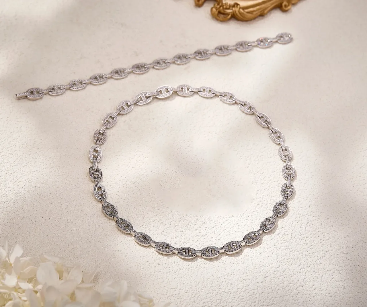 Hermès Chaine d'Ancre Pavé H-Link Silver Bracelet 5