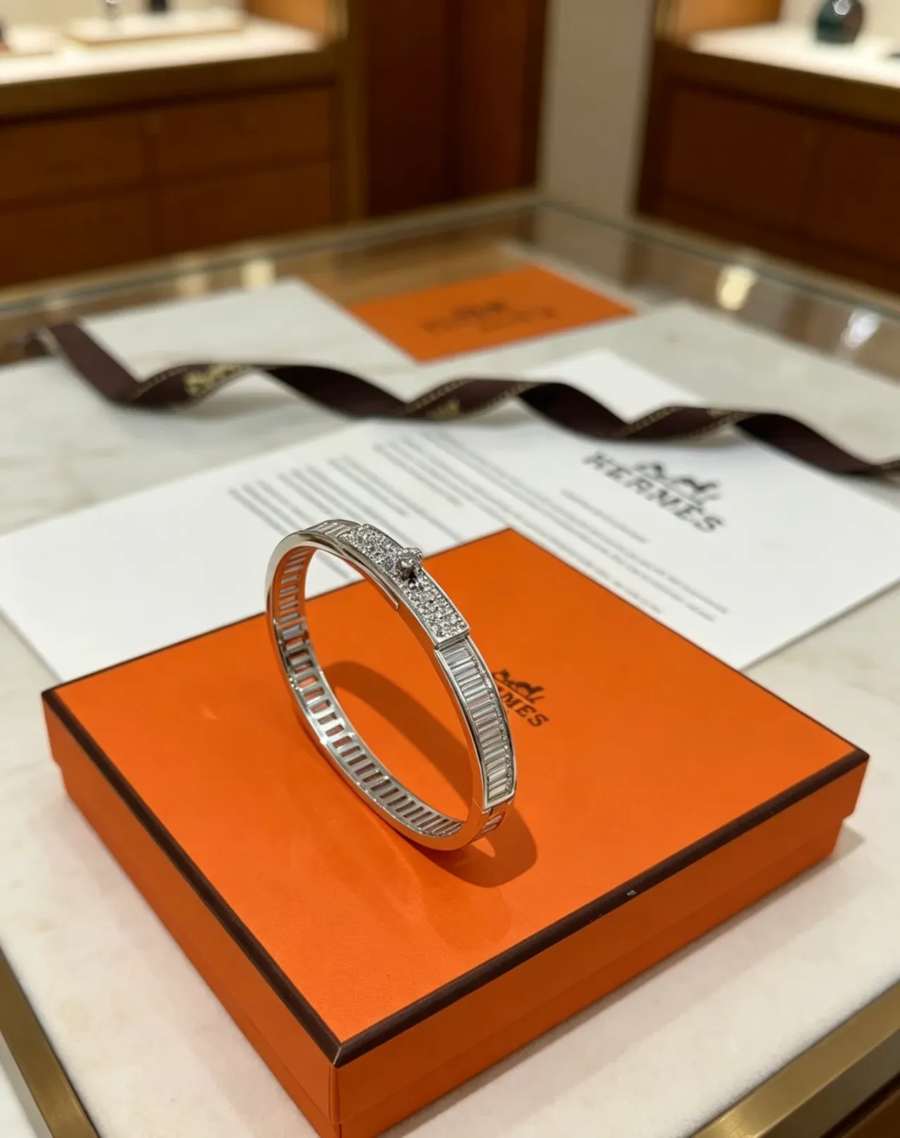 Hermès Clic H Diamond Baguette Bangle Bracelet 5