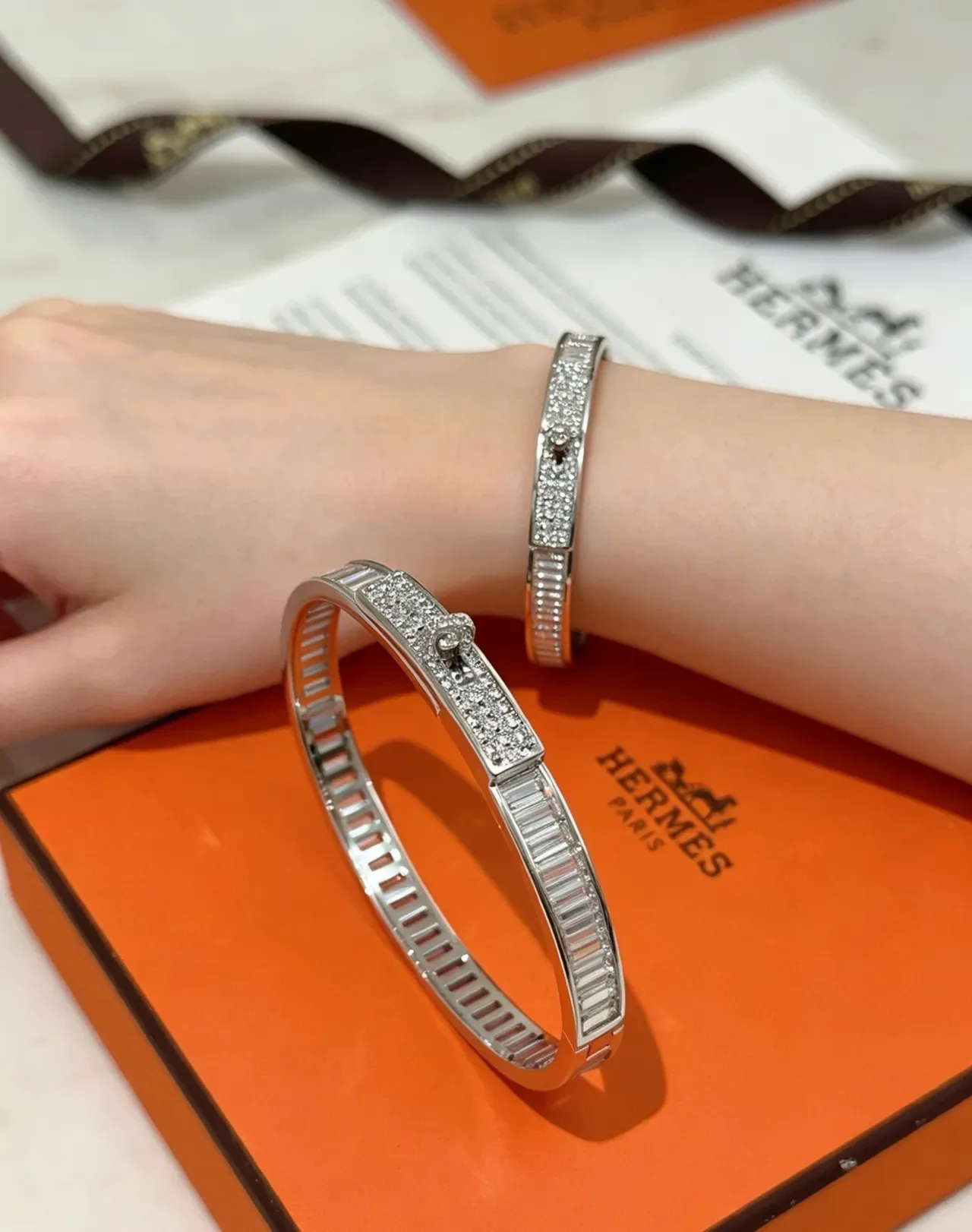 Hermès Clic H Diamond Baguette Bangle Bracelet 6