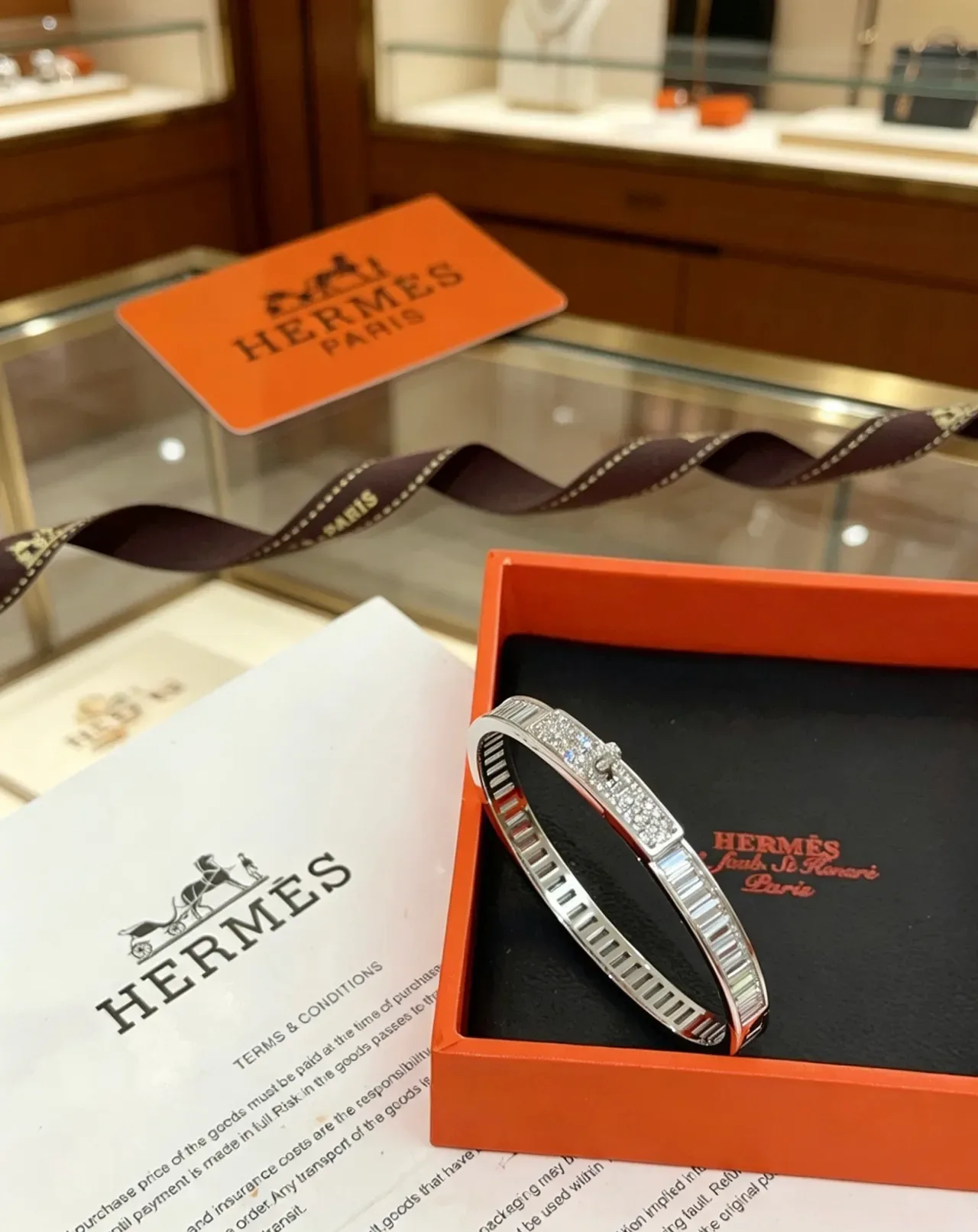 Hermès Clic H Diamond Baguette Bangle Bracelet 7