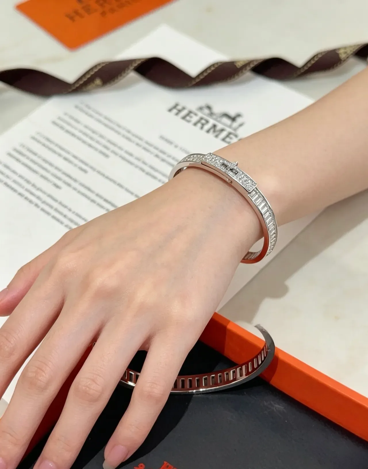 Hermès Clic H Diamond Baguette Bangle Bracelet 8