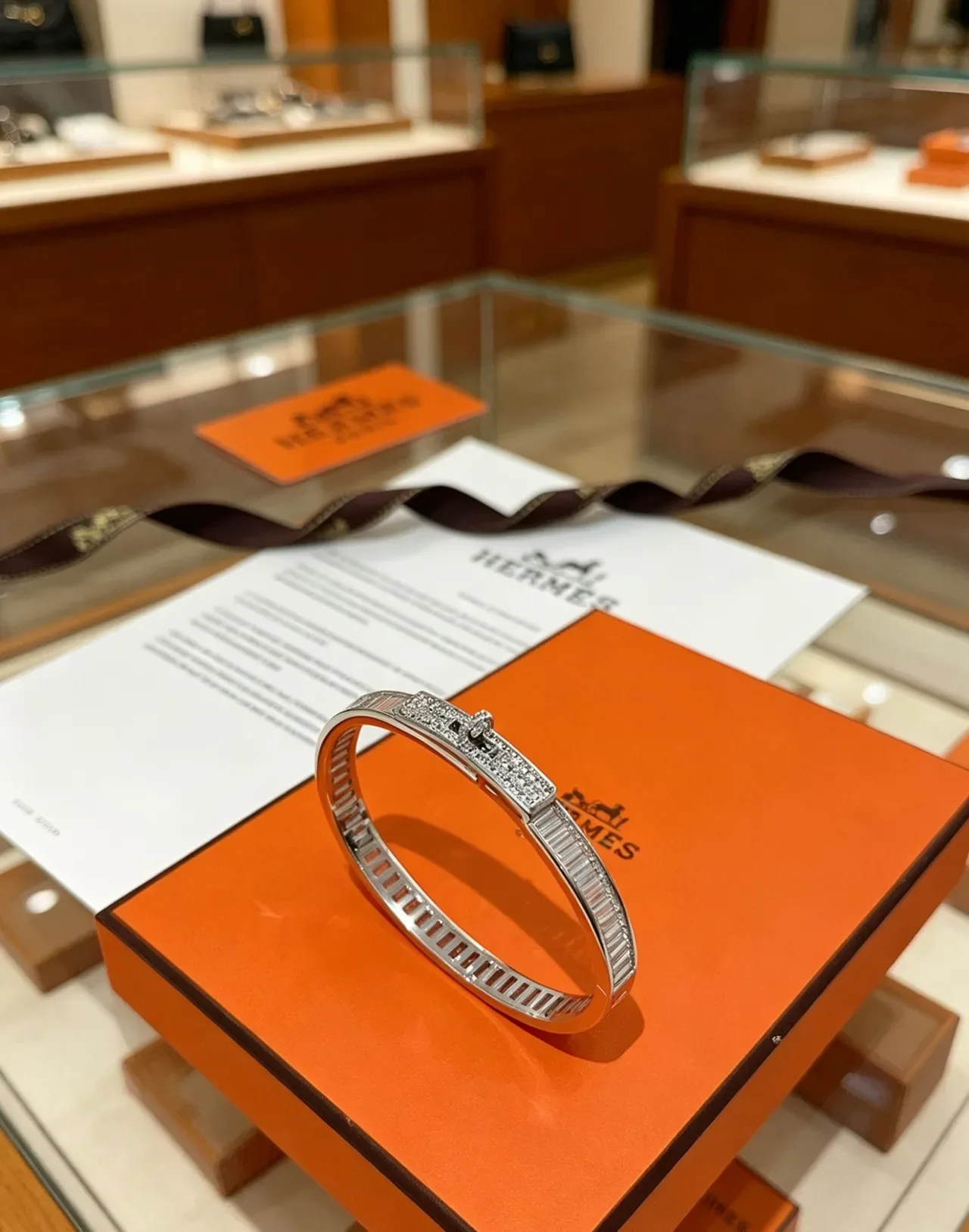 Hermès Clic H Diamond Baguette Bangle Bracelet 9