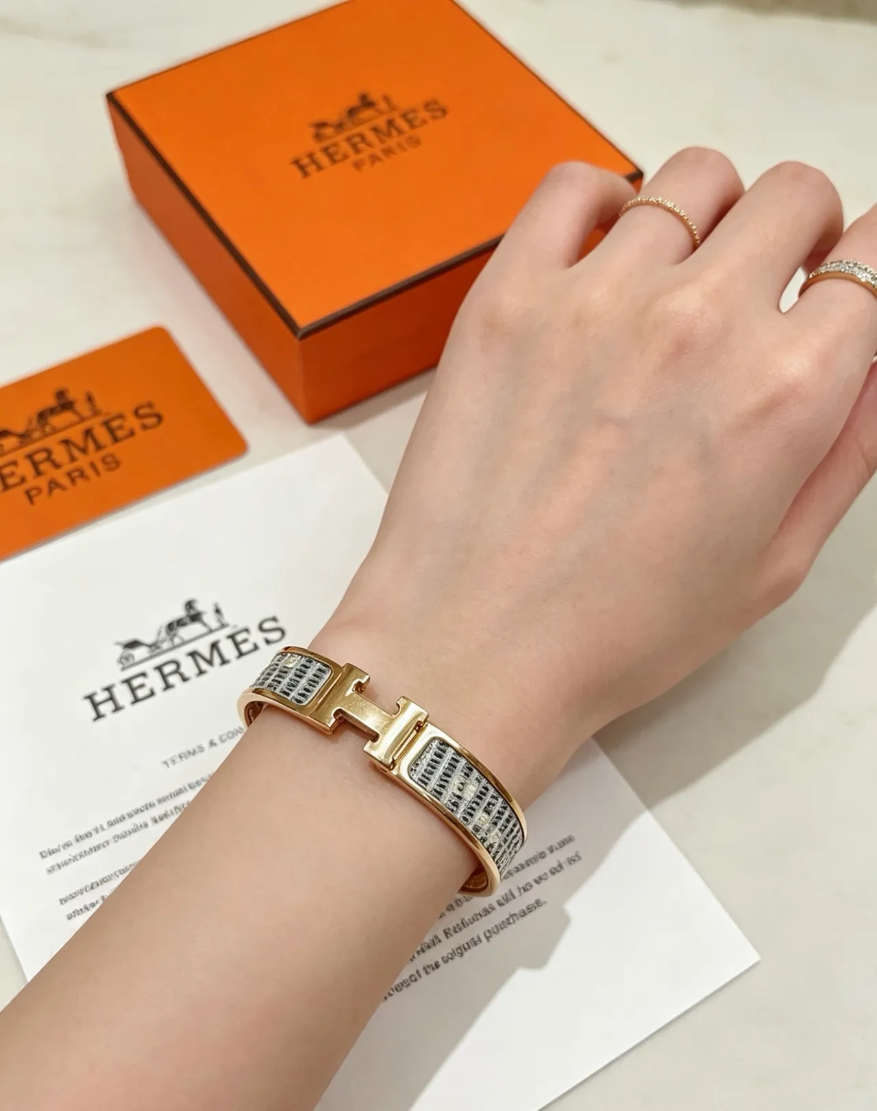 Hermès Clic H Gold Black Rigid Bangle Toggle Clasp Bracelet 7