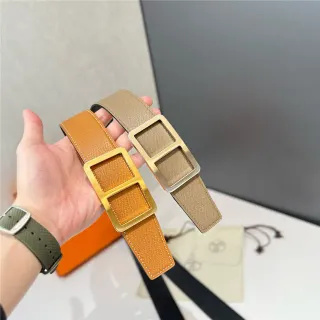 Hermès Double H Buckle बेज नारंगी दानेदार चमड़े की पट्टी
