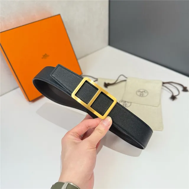 Hermès Double H Buckle Beige Orange Grained Leather Belt 2