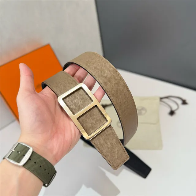 Hermès Double H Buckle Beige Orange Grained Leather Belt 6