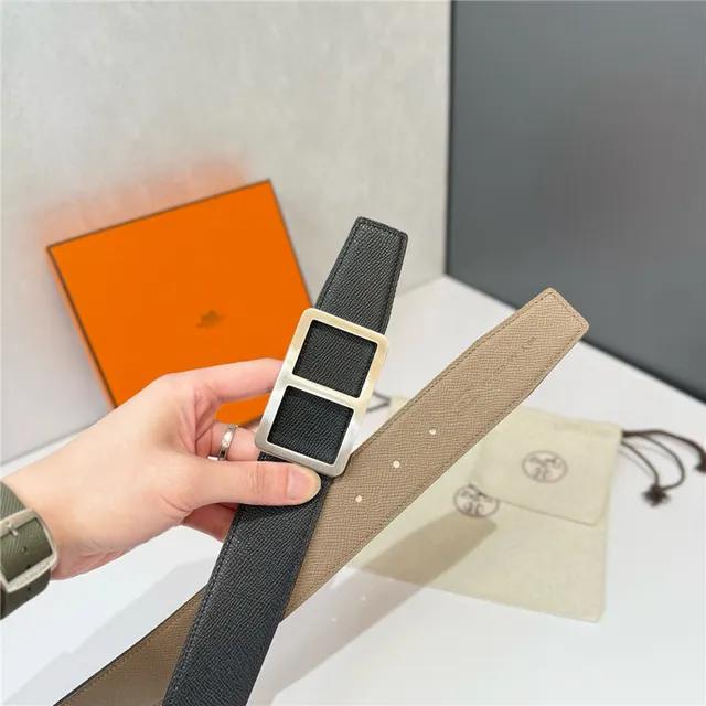 Hermès Double H Buckle Beige Orange Grained Leather Belt 7