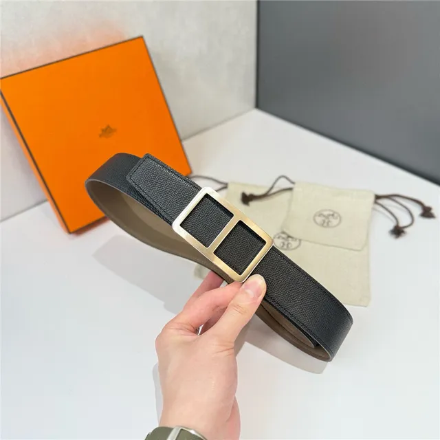 Hermès Double H Buckle Beige Orange Grained Leather Belt 8
