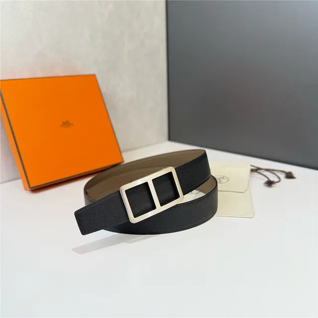 Hermès Double H Buckle Beige Orange Grained Leather Belt 9