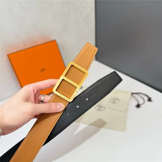 Hermès Double H Buckle Beige Orange Grained Leather Belt 11