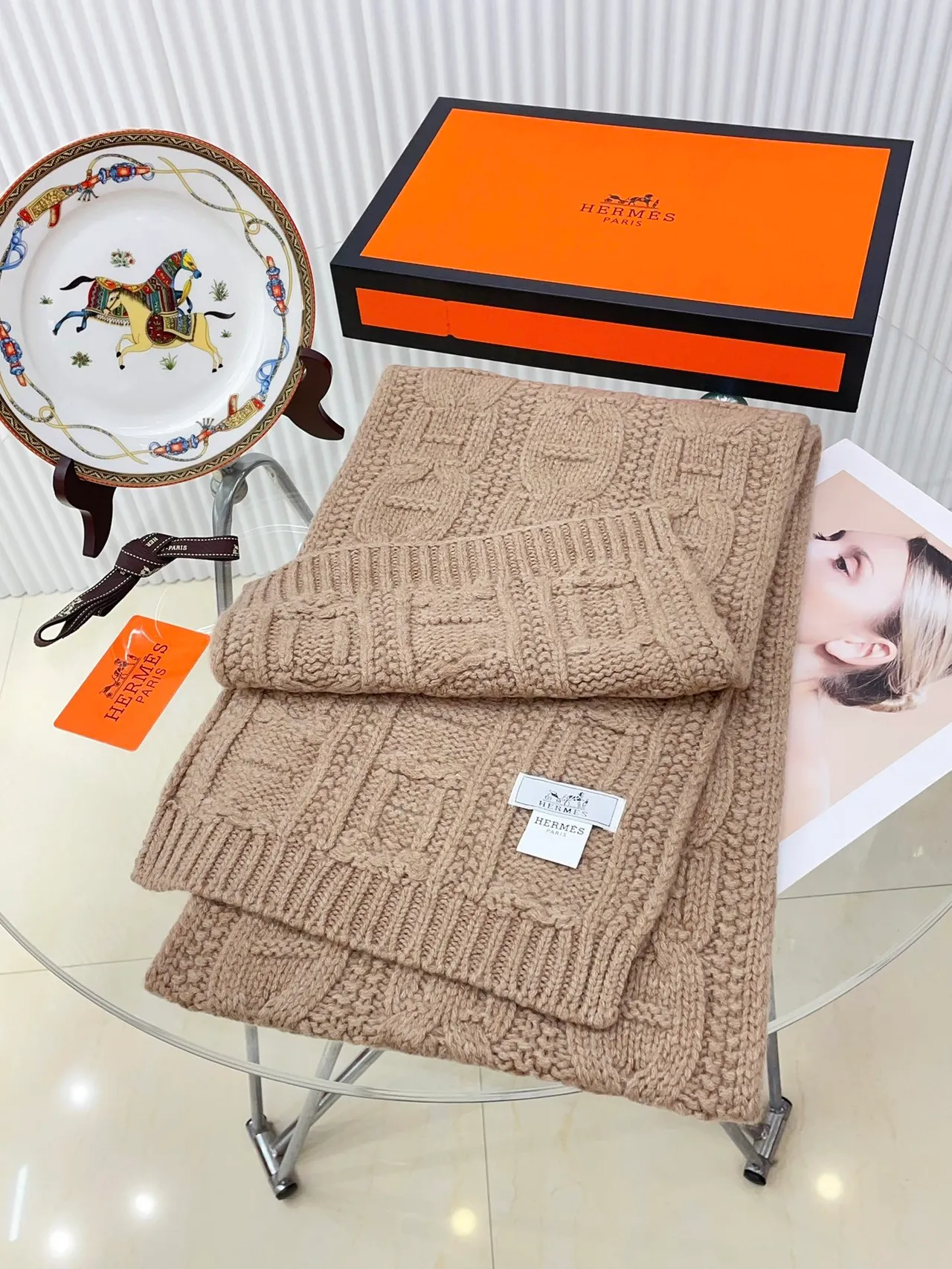 Hermès Écharpe H Beige Cashmere Scarf 7
