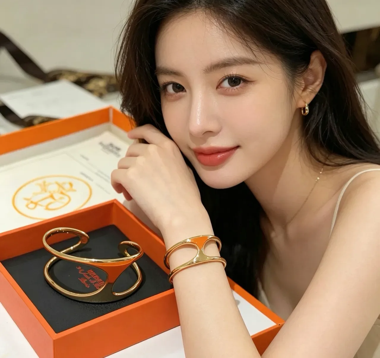 Hermès Dourado Preto Escultural Polida Pulseira 2