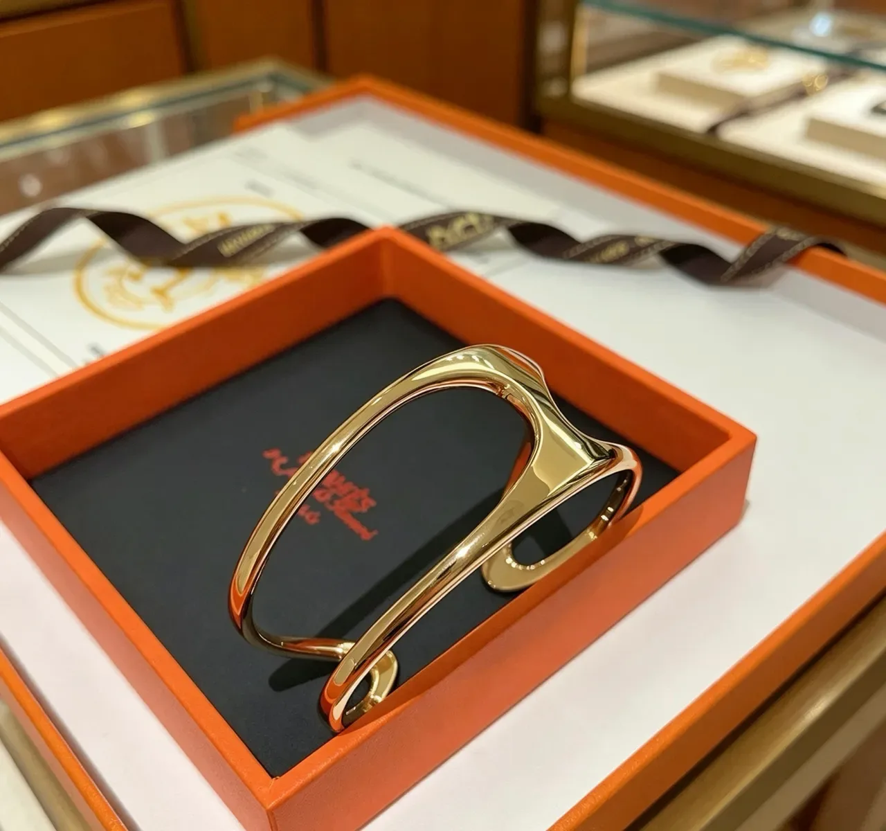 Hermès Dourado Preto Escultural Polida Pulseira 6