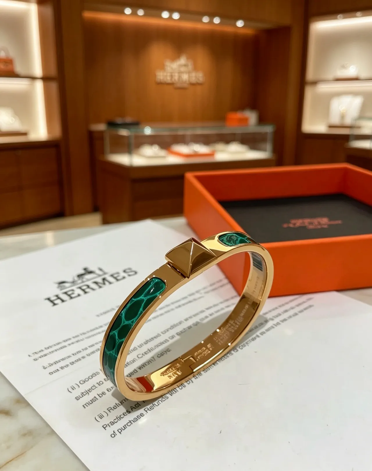 Hermès Gold Green Metal Malachite Enamel Bracelet 5