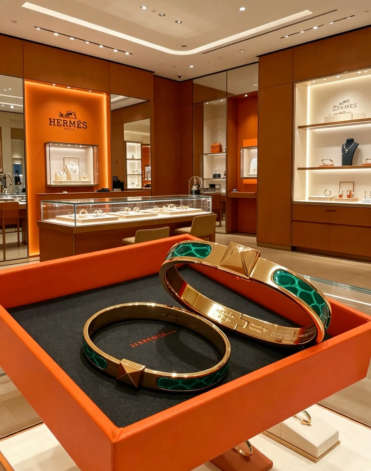 Hermès Gold Green Metal Malachite Enamel Bracelet 6
