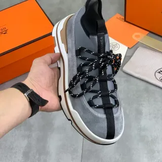 Hermès Gray Black Suede Upper Speckled Laces Sneakers
