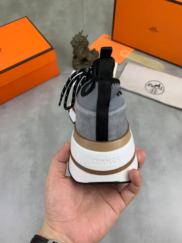 Hermès Gray Black Suede Upper Speckled Laces Sneakers 4