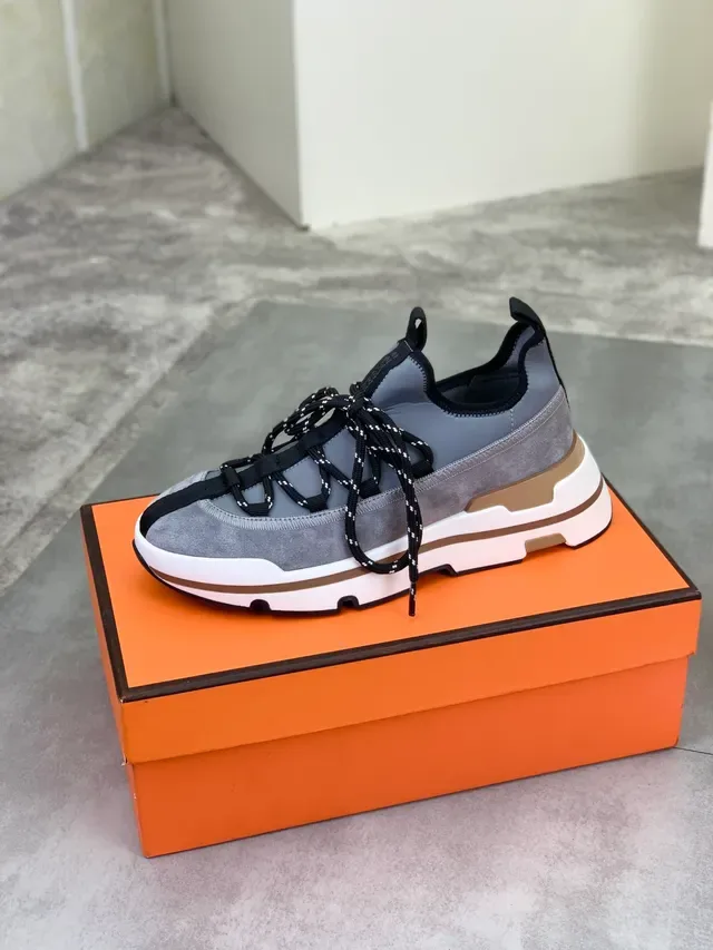 Hermès Gray Black Suede Upper Speckled Laces Sneakers 5