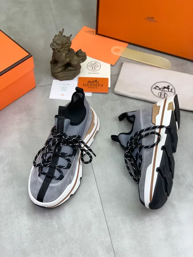 Hermès Gray Black Suede Upper Speckled Laces Sneakers 6