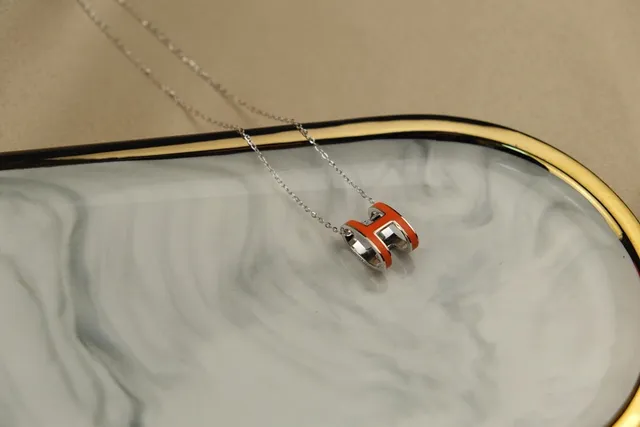 Hermès H Collection Orange Enamel Silver-Tone Necklace 3