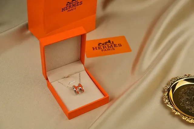 Hermès H Collection Orange Enamel Silver-Tone Necklace 6