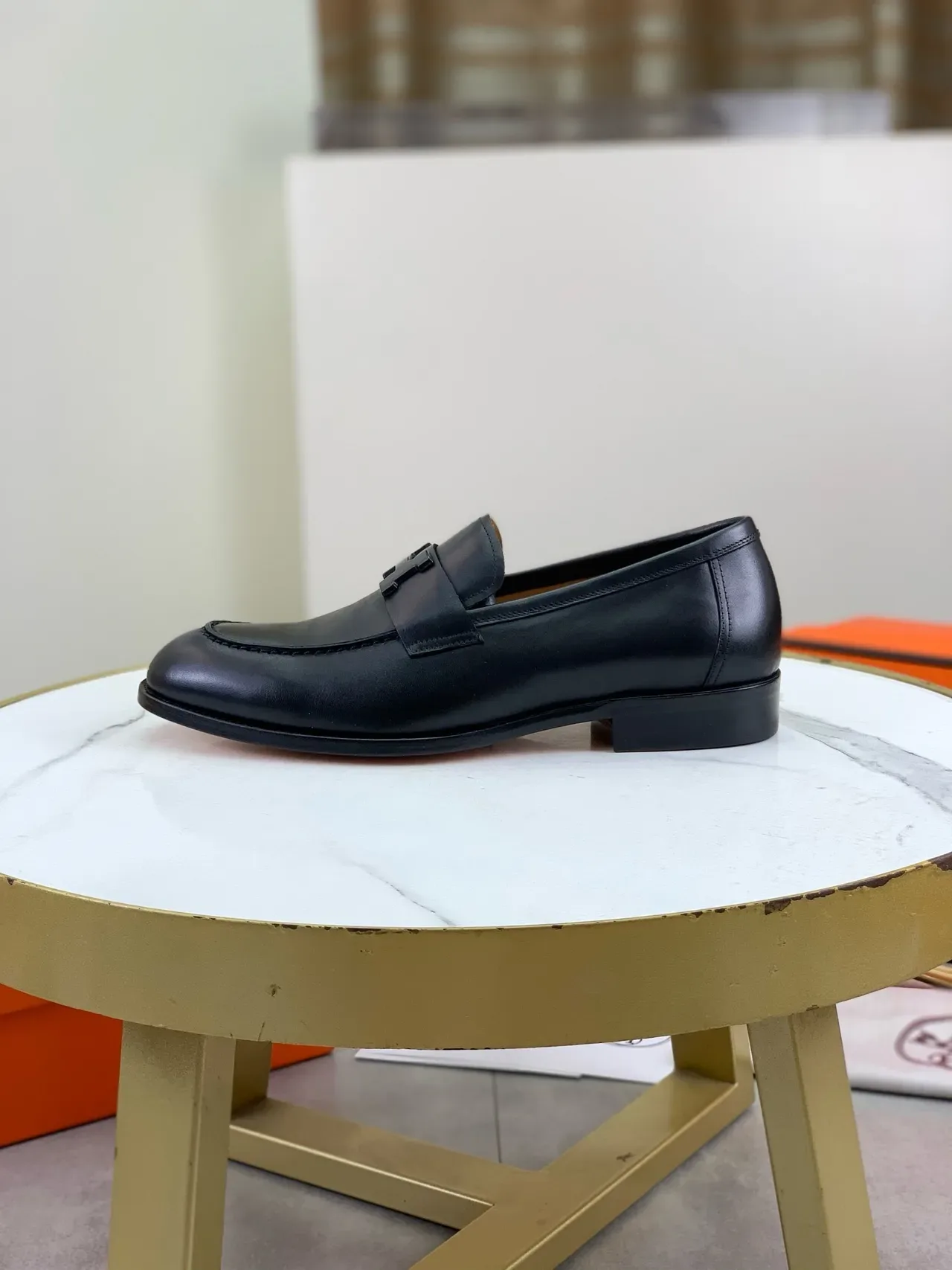 Hermès H Loafer Black Leather Tan Lining Loafers 6