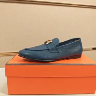 Hermès H-Loafer नीला पेबल्ड लेदर लोफर
