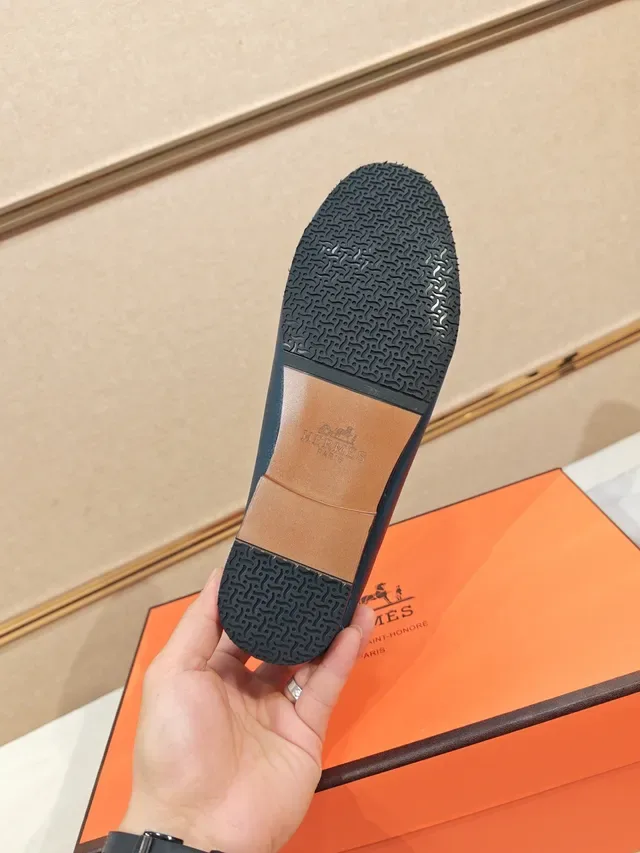 Hermès H-Loafer नीला पेबल्ड लेदर लोफर 2